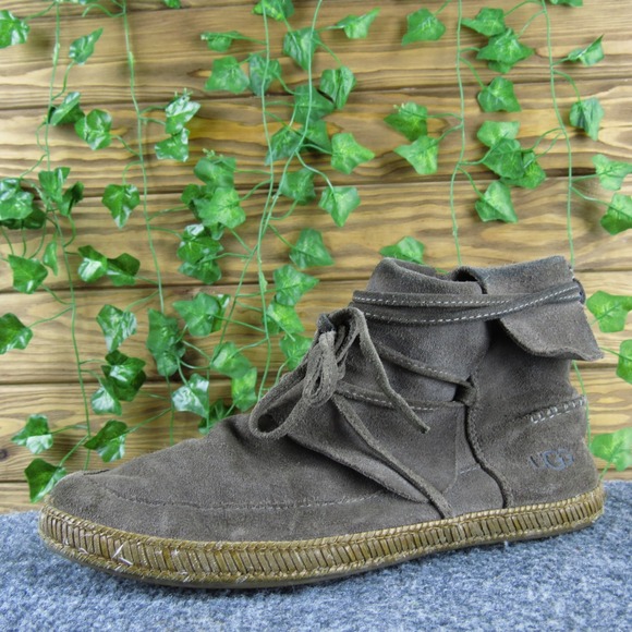 UGG Ried Moc Women's Suede Ankle Boots Lace Up Zipper Casual Shoes Size 8.5 - Picture 1 of 8